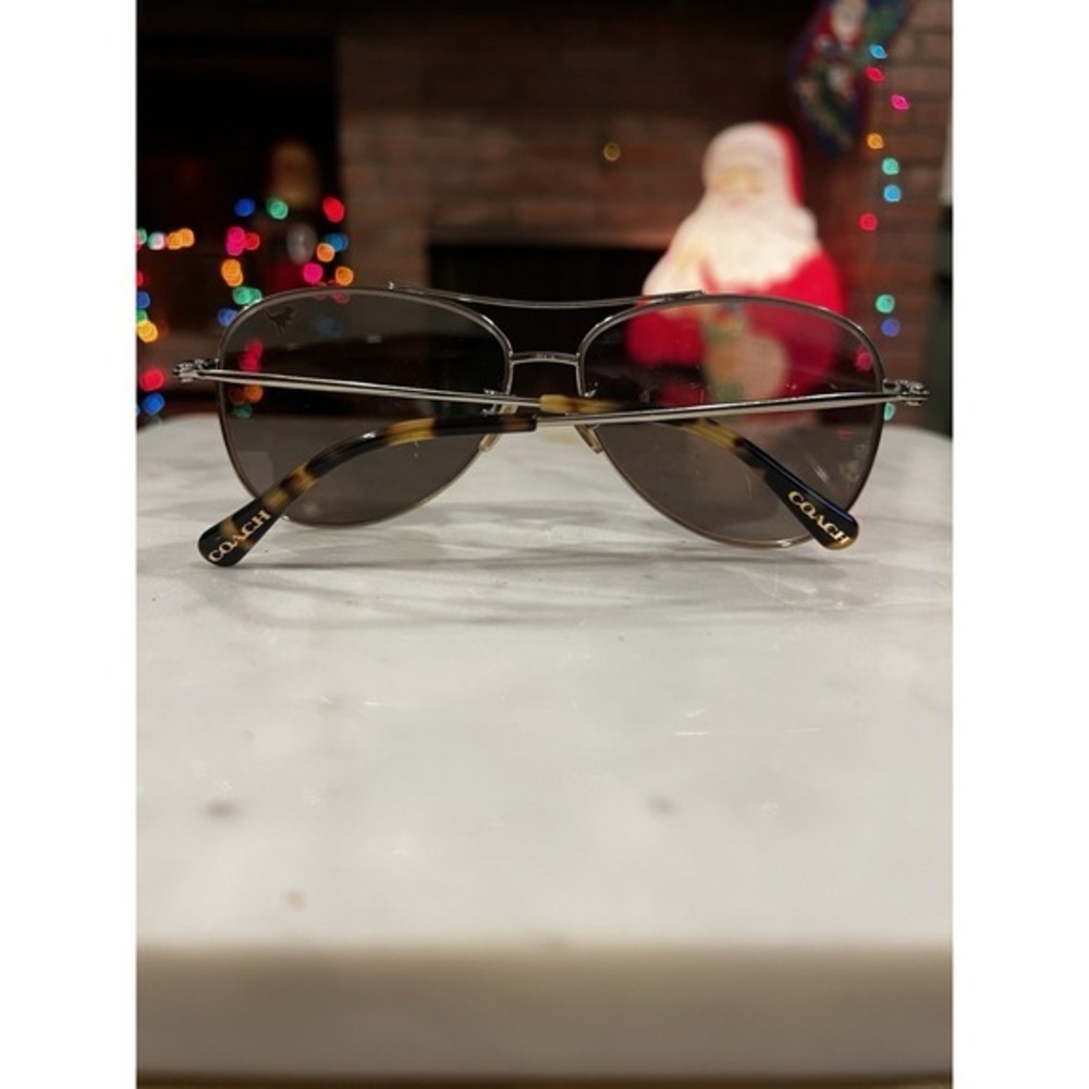Coach Aviator Sunglasses Rexy‎ Dinosaur Logo Silver Brown Lenses Tortoise Arms